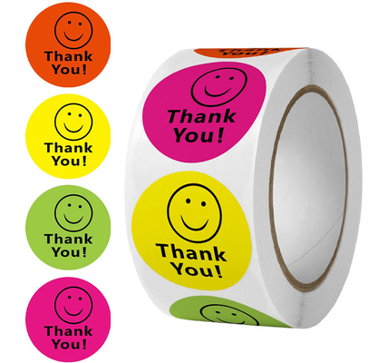 Наклейка CMYK красочная водонепроницаемая круглая, спасибо, этикетки, 1 дюйм, улыбка, лицо